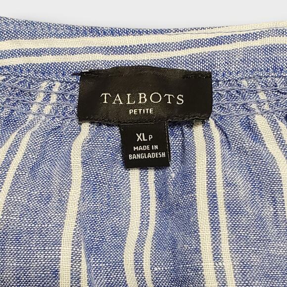 Talbots Petite Lantern Sleeve Linen Popover Top Blue Petal Stripe Sz XLP Coastal - Picture 5 of 12
